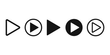 Simge setini oynat. Oynatma düğmesi illüstrasyon sembolü. Ses veya görüntü eylemi ortam simgesini başlat.