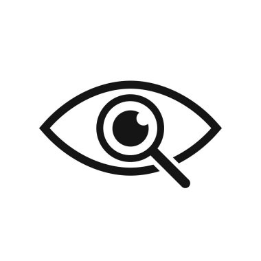 Magnifier with eye outline icon. Find icon. Investigate concept symbol. clipart