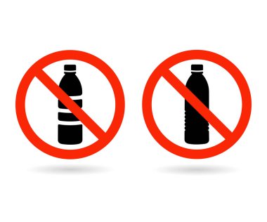 Plastik şişe vektör işareti yok. Plastik kirliliği durdurun. Plastiksiz simge