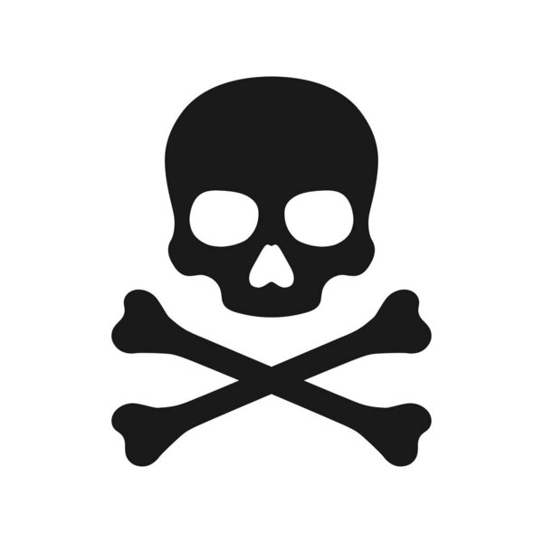 Икона "Череп и кости" на белом фоне. Череп с векторной иллюстрацией Crossbones