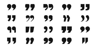 Tırnak işaretleri simgesi seti. Vektör koleksiyonundan alıntı yapıyor. Beyaz arkaplanda işaretli simge koleksiyonu