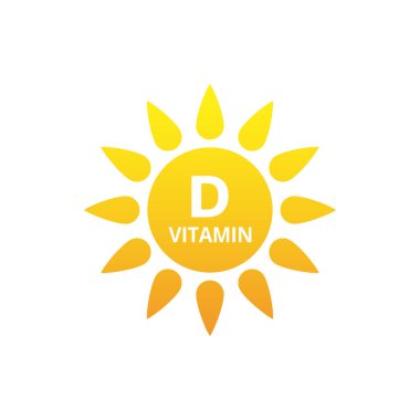 Beyaz arkaplanda izole edilmiş güneş simgesi vektörlü D vitamini.