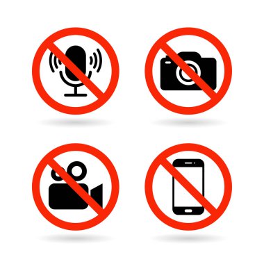 Video, fotoğraf, telefon ya da ses kaydı yasak ikonlar yok. Fotoğraf, video ve telefonun imzalaması yasak. Resim çekmek ve resim çekmek yasaktır.
