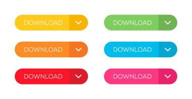 İndirme düğmesi vektörü ayarla. Simge indir, düğme vektör illüstrasyonu