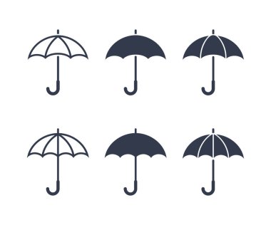 Şemsiye simgesi seti. Şemsiye sembolü. Hava durumu. Vektör şemsiye koleksiyonu