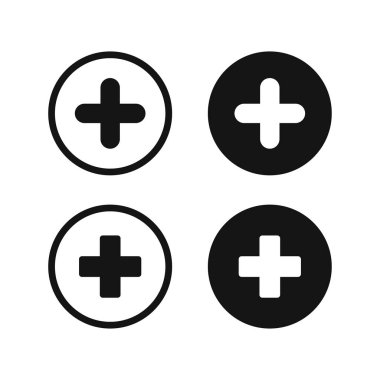 Artı simge vektörü. Simge ekle. Toplama işareti. Tıbbi artı ikon. Vektör illüstrasyonu