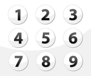 1 'den 9' a kadar numaraların olduğu yuvarlak düğmeler. Sayılar vektör illüstrasyonunu ayarla.