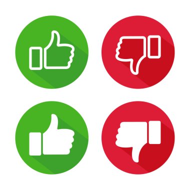 Başparmak yukarı ve baş parmak aşağı düz simge. Başparmak simgesi vektör çizimi