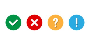 Evet işaretle ve çapraz sembol, soru işareti ve ünlem noktası vektör resimleme simgesi