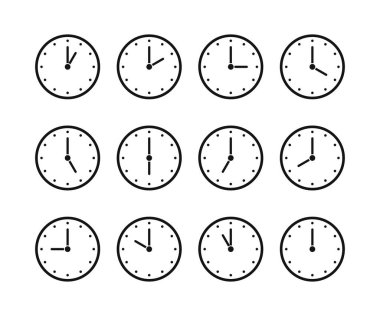 Farklı zamanlardaki Saat Simgeleri. Saat simgesi vektör illüstrasyonu