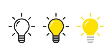 Ampul simgesi ayarlandı. Fikir simgesi vektörü. Enerji ve düşünme sembolü. Yaratıcı fikir ve ilham konsepti.