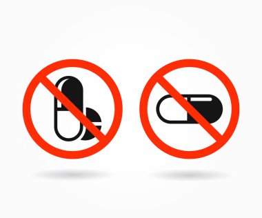 Hap izi yok. İlaç ya da uyuşturucu ikonu yok. Antibiyotik ikonu yok. Antibiyotik yasak sembol.