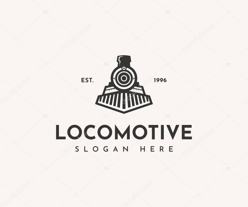 Vintage old locomotive train logo design template.
