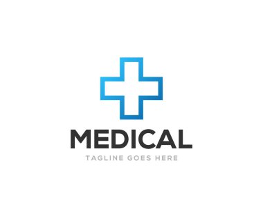 Tıbbi çapraz logo tasarımı. Sağlık Hizmetleri logo tasarım vektör şablonu.