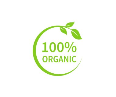 Yeşil yapraklı% 100 organik tabela. % 100 Organik logo tasarımı.