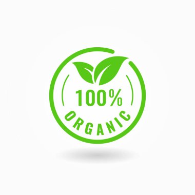 Organik gıda ikonu. Organik, biyolojik, ekolojik semboller. Yaprakları, etiketleri ve logosu olan organik ürünler.