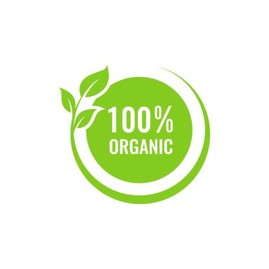 Yüzde yüz organik ikon. Organik ürün etiketi işareti. Organik logo tasarımı