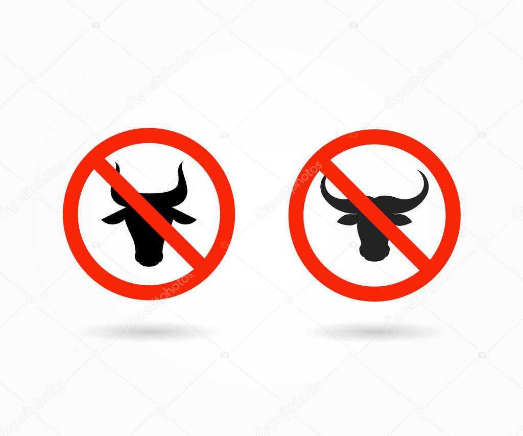 No beef sign. No Cow red prohibition sign. No beef symbol