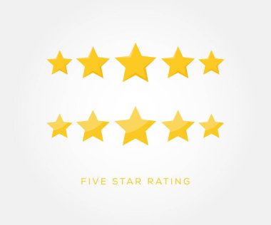 Yıldız vektör simgesi ayarlandı. Beş yıldızlı derecelendirme. Yıldız simgesini incele. Geri besleme simgesi vektör çizimi