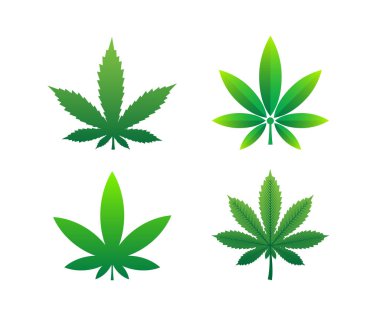 Kenevir yaprağı ikonu seti. Marihuana yaprağı veya kenevir, kenevir vektör simgesi seti