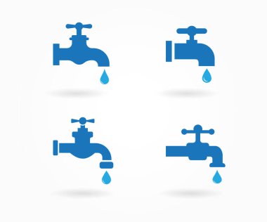 Tap simgesi ayarlandı. Su musluğu ikonu vektörü. Musluk vektör simgesi.