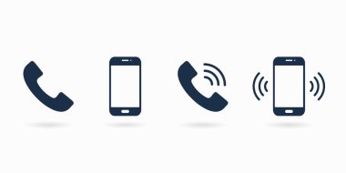 Telefon simgesi basit bir tasarım ayarladı. Akıllı telefon ve telefon ikonu. Telefon işareti.