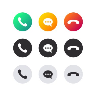 Telefon ikonu kabul eder ve reddeder. Gelen çağrı simgeleri. İletişim simgesi ayarlandı. Bizimle bağlantı simgesi seti.
