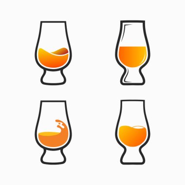 Glencairn Whisky Glass Vektör Simgesi. Viski bardakları vektörü kümesi.