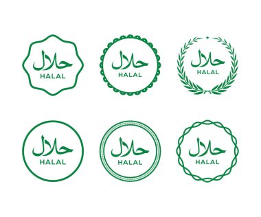 Helal gıda sertifikalı ikon. Helal gıda etiketleri ikon. Helal ikon vektörü. Helal sertifika etiketi