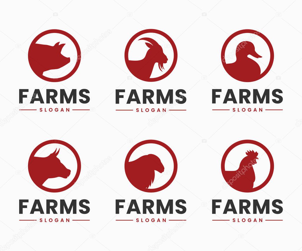 Animal farm logo design. Livestock and Cattle, farm logo template. Farm animal logo design