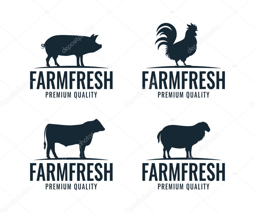 Farm animals logo design template. Farm logo design collection