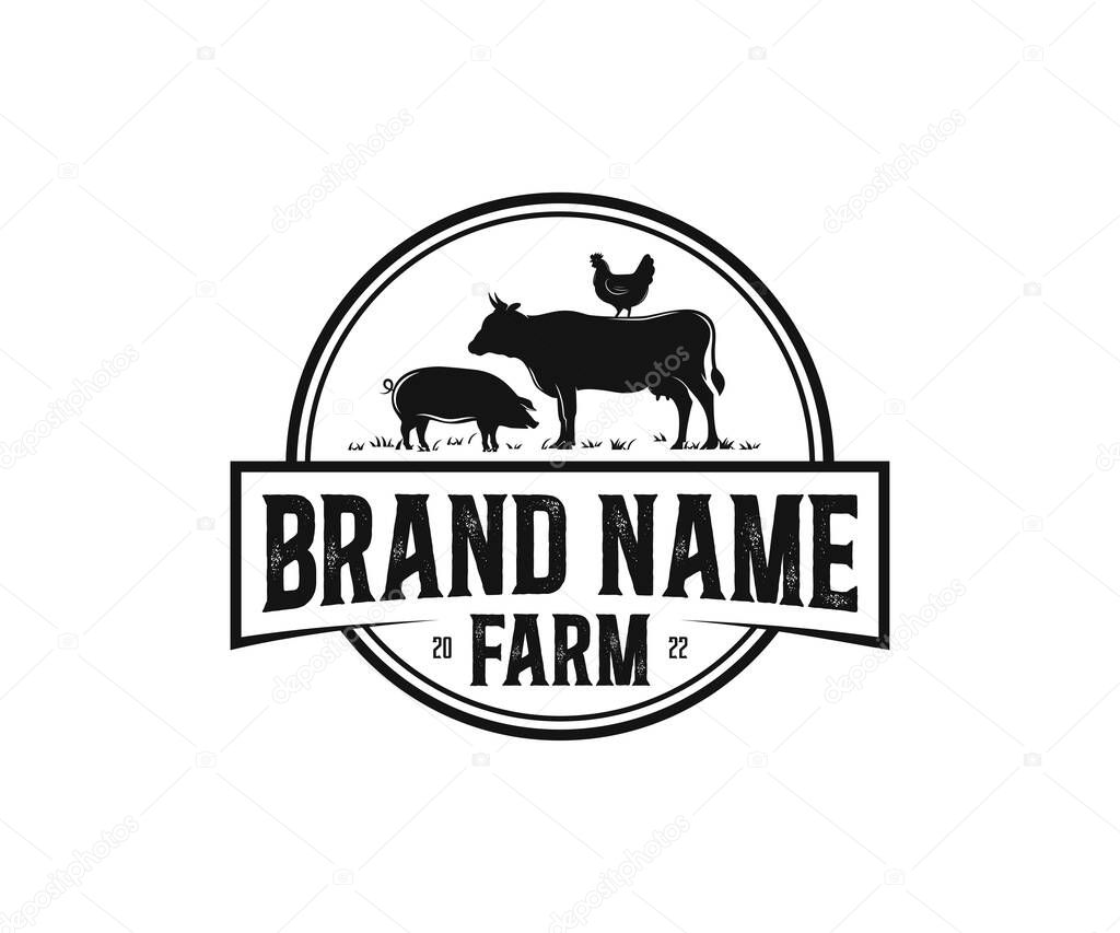 Animal Farm Logo. Livestock farm animal logo design. Cattle farm logo template