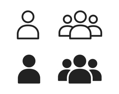 Bir grup insan ya da kullanıcı. Grup simgesi ayarlandı. Düz moda olarak halk simgesi belirlendi. Öntanımlı profil fotoğrafı, avatar, fotoğraf tutucu. Vektör illüstrasyonu