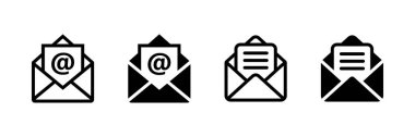 E- posta simgesi ayarlandı. Zarf posta simgesi vektör illüstrasyonu