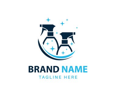 Logo tasarım şablonu temizleniyor. Sprey şişe vektörüyle temizlik servisi logosu tasarımı.