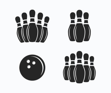 Bowling Pin ve Bowling Topu ikonları seti. Bowling Topu ve Pins vektör koleksiyonu