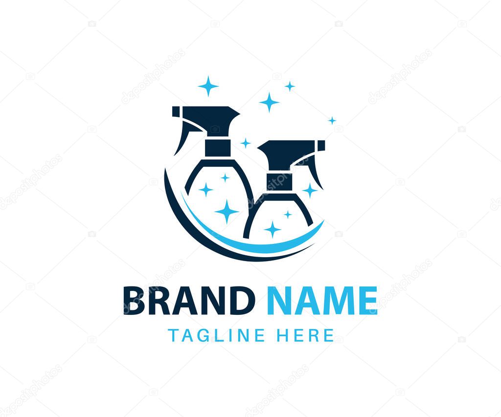 Cleaning logo design template. Cleaning service logo design with spray bottle vector.