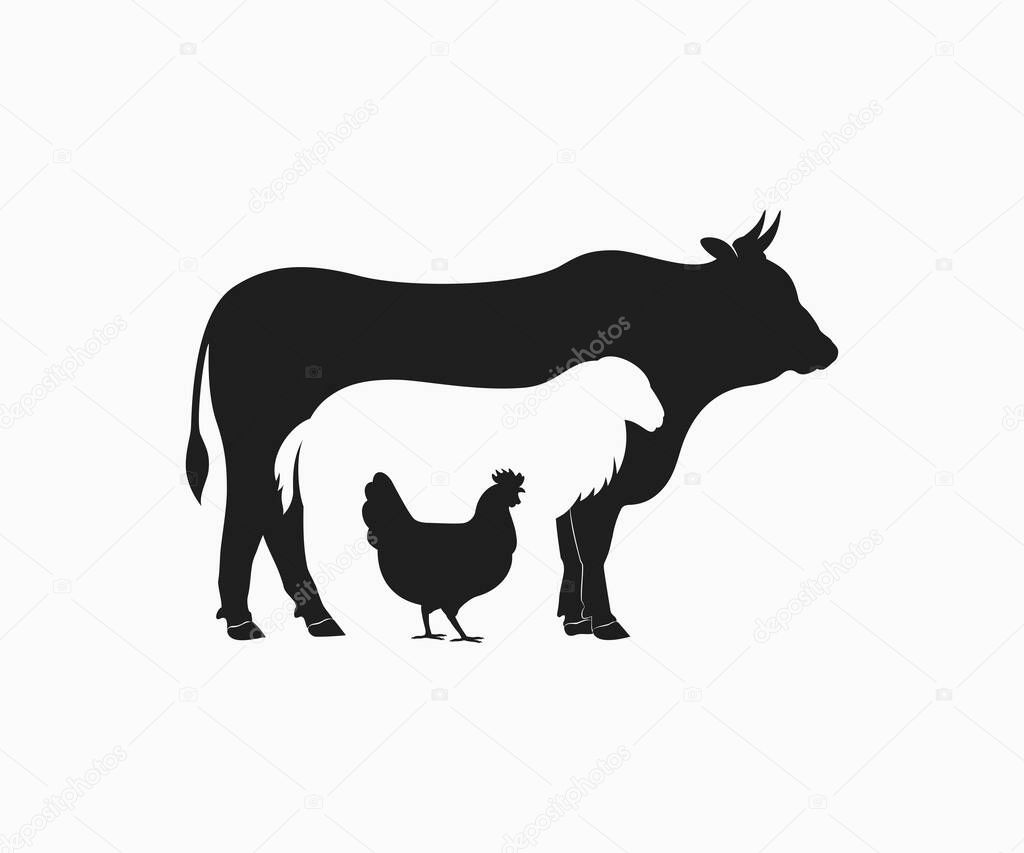Cow, Lamb, Chicken stencil icon vector. Farm animals stencil. Stacked Bull, Lamb, Chicken stencil.