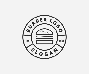 Burger Logo Tasarım Vektörü. Klasik Burger Logo Tasarım Şablonu. Fast Food Logo Tasarımı