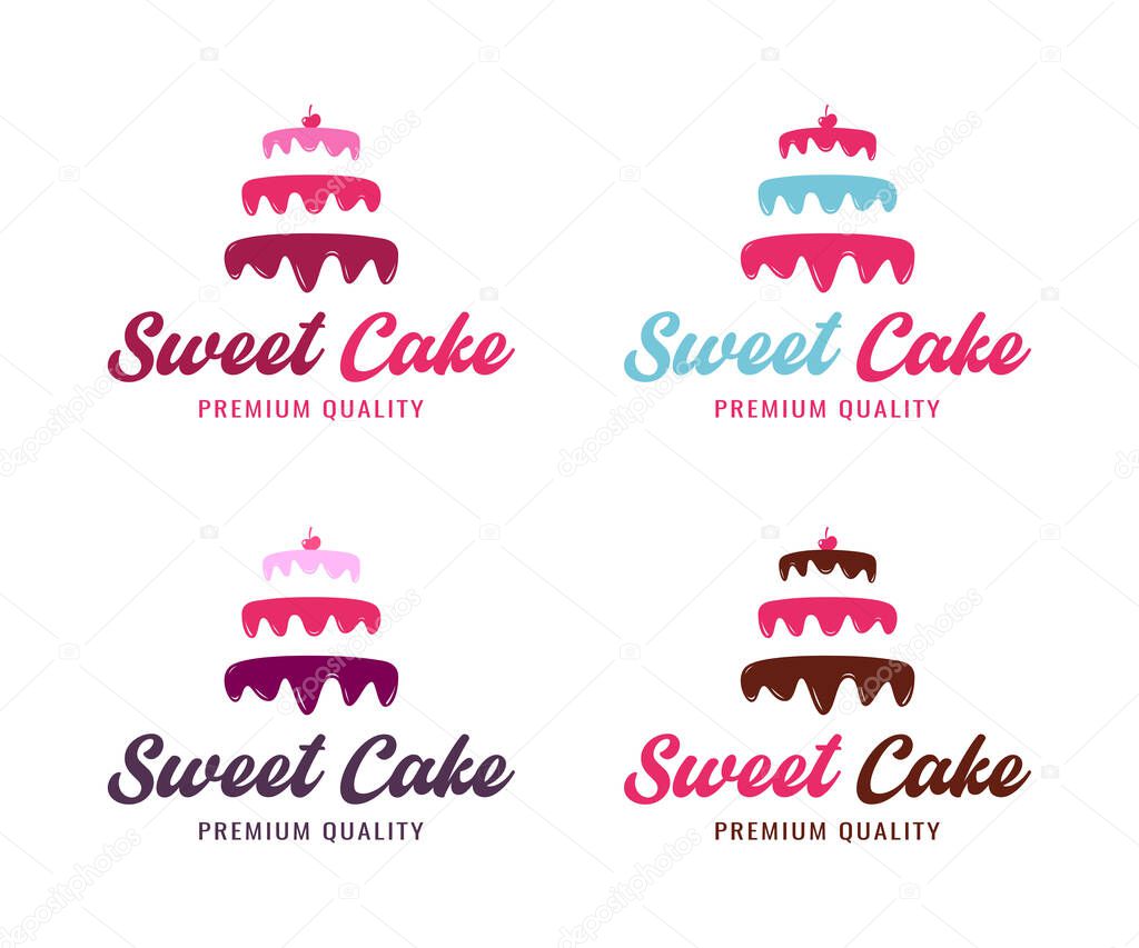 Birthday cake logo design set. Cake logo design. Bakery shop logo design vector. Sweet cake icon