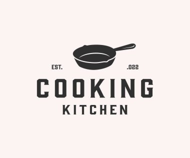 Tava dökme Demir Logo. Fry Pan Logo Tasarımı. Restoran Mutfak Logo Şablonu