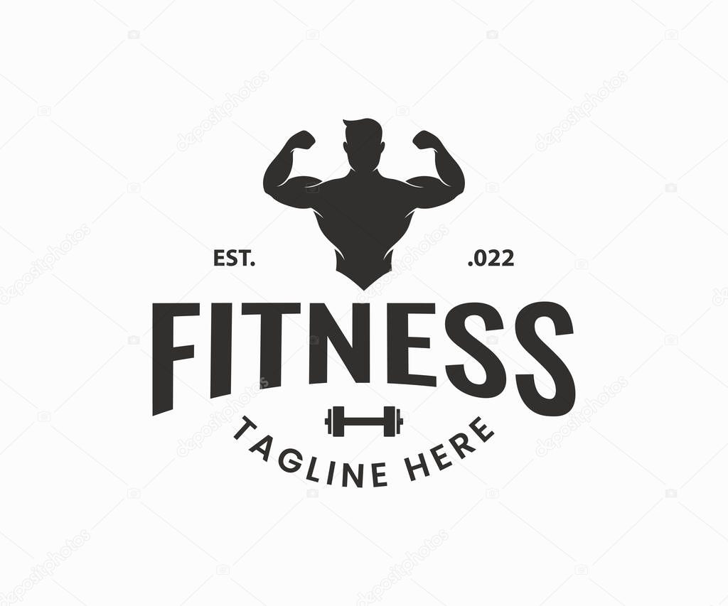 Gym Logo Design Template. Fitness Emblem, Gym logo with athletic man vector template