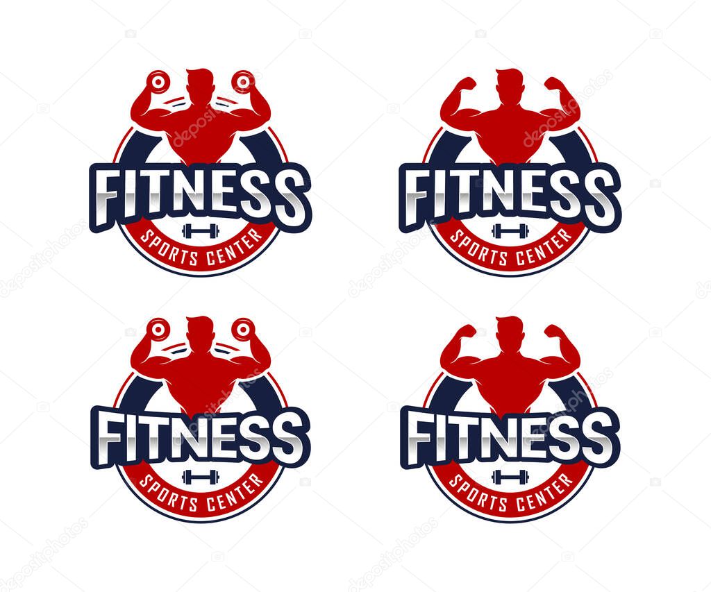 Gym Logo Design Set. Bodybuilding and Fitness Club Logo Design Template