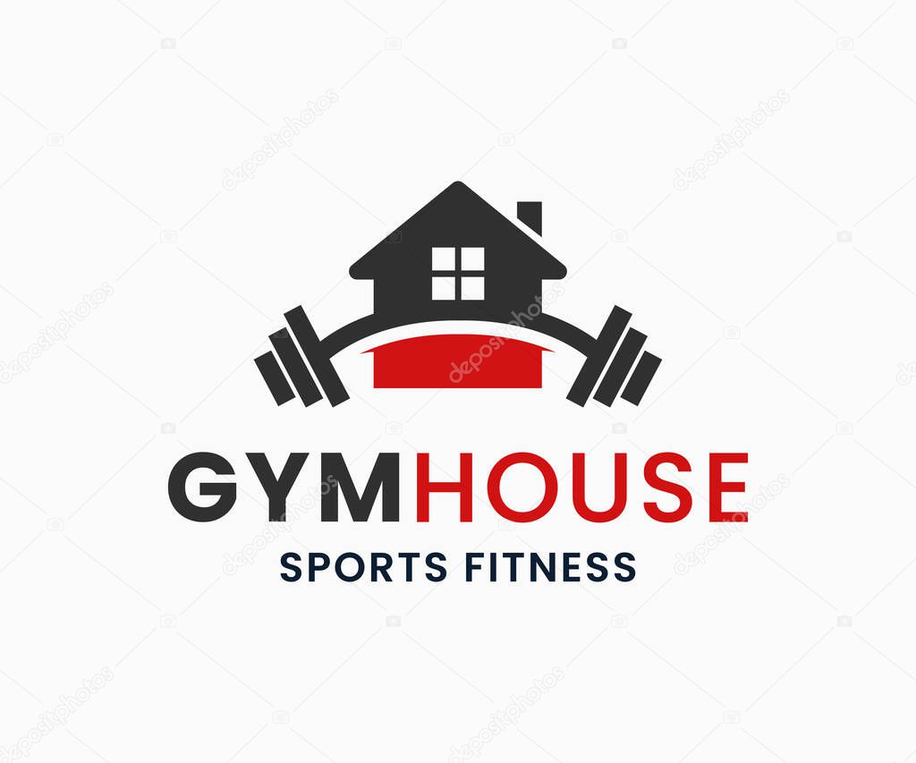 Gym House Logo, Fitness at Home Logo Design Template. Fitness Center Logo, Gym Center Logo Design