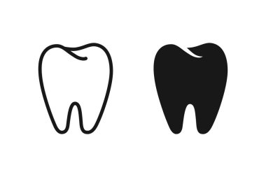Diş simgesi. Diş ikonu seti. Diş vektörleri simgeleri dolduruldu ve çizildi. Diş şekli sembolü. Siyah diş simgesi izole edildi