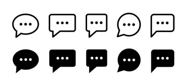 Yorum simgesi. Konuşma balonu sembolü. Konuşma balonu ikonu. Sohbet ikonu. Çevrimiçi konuşma, yorum, konuşma, yardım. Vektör illüstrasyonu