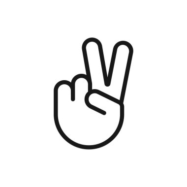 El hareketi V işareti. Zafer ya da barış işareti. İki parmağını kaldır. El hareketi çizgisi simgesi. Vektör illüstrasyonu