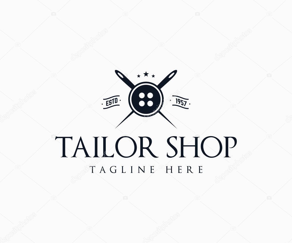 Tailor shop logo design. Tailor sewing logo design template