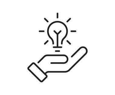 El ele tutuşmak bir ampul, yenilik ve yaratıcılık kavramı. İş düşünme, yaratıcı fikir ikonu. Bilgi logosu tasarımı. Başlangıç simgesi. İlham ve problem çözme görselleştirmesi