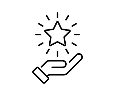 El ele tutuşan yıldız ikonu değeri kavramı. Kişi ödülü işareti. Hizmet kalitesi. Müşteri değerlendirmesi. En iyi not. Kazanan ödül. Vektör illüstrasyonları